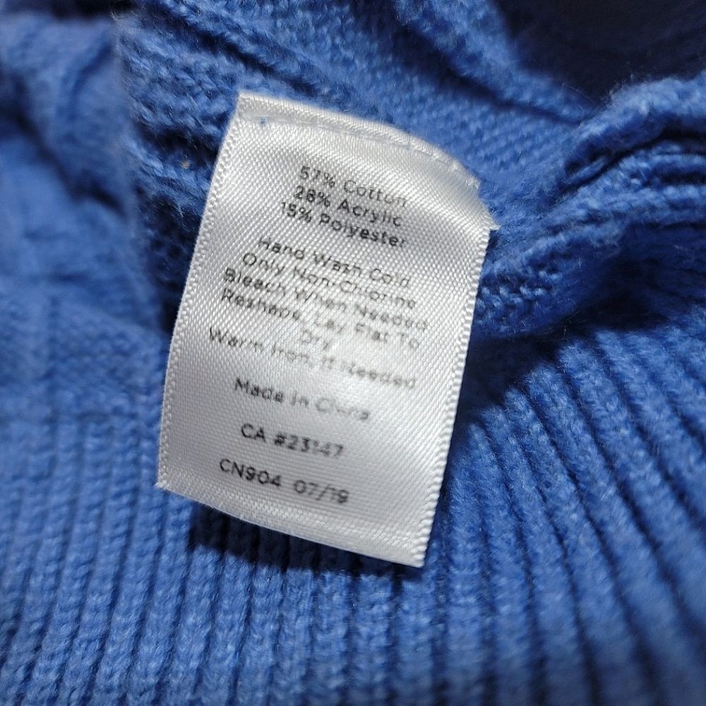 Talbots Blue Button Cuff Cable-Knit Ribbed Crew Neck Sweater - Picture 8 of 8